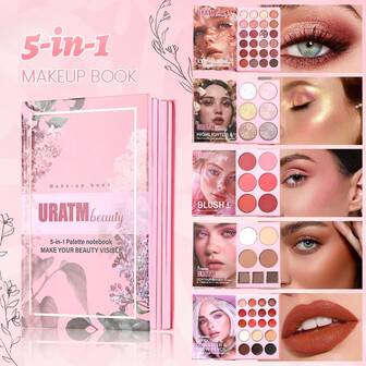 Libro de maquillaje rosa de 5 capas, paleta cosmética todo en uno definitiva con sombras de ojos, rubor, crema de contorno, polvo de cejas y barro labial, kit de maquillaje profesional como regalo para mujeres