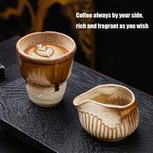Conjunto de 1 xícara para latte art, jarra de leite de cerâmica, jarra de leite estilo cafeteria, mini cremeira, pote para mel, xícara para molho. - Castanho - Ver 8