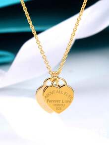 1 chiếc dây chuyền INS mới về màu vàng, mặt dây chuyền hình trái tim đôi, trang sức thời trang Hàn Quốc, quà tặng ngày Valentine cho bạn gái, phù hợp để đeo hàng ngày. - Vàng 10 - Xem 3