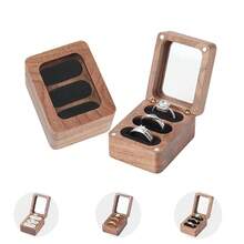 Wooden Ring Box, 3 Slots Wooden Ring Holder Box With Clear Window,Travel Ring Jewelry Storage Daily Organizer,Ring Box Proposal For Engagement Wedding,Black - Black - View 1