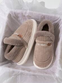 Cartoon Pink Bear Women's Winter Indoor Slippers, Warm & Comfortable, Adorable & , Thick Platform, Fuzzy Slides