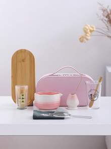 9件套便携式抹茶入门套装，抹茶搅拌器套装，抹茶冲泡套装，抹茶礼品套装（包含抹茶碗、竹制抹茶搅拌器、茶匙、搅拌器架、抹茶筛、茶杯、茶垫、茶盘），返乡礼物