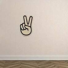 现代简约V字手势木质墙饰 - 天然木纹人造木板，无框黑白和平标志图标，适合家居和办公室装饰，易于悬挂，和平标志礼品 - 彩色 - 查看 6