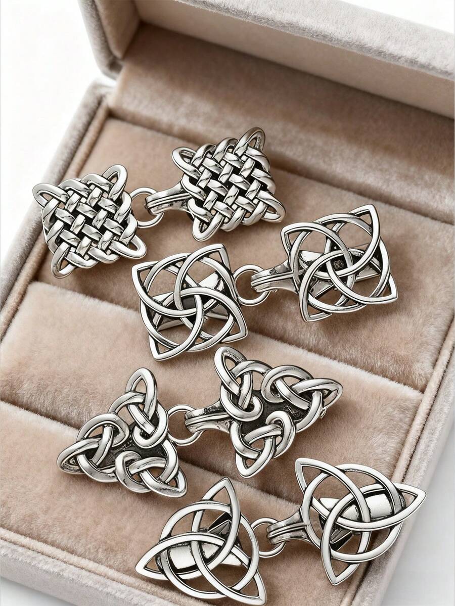 5pcs Vintage Collar, Brooch, Shawl Clip, Cardigan Clip, Poncho Clip Set - Silver - View 1