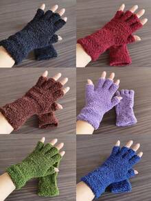 1-Pair Warm Coral Velvet Gloves - Heavy Duty Thermal Fingerless Design With Open Fingers For Men & Women, Multi-Color Options - Ideal For Winter, Christmas, Birthday Gifts - Machine Washable Outdoor & Everyday Use - Perfect For Skiing, Hiking, Typing, Gaming - Unisex Coral Fleece Gloves For Autumn & Winter Wear, Ski Gloves, Winter Accessories For Women, Women Winter Mitts, Thermal Gloves For Men,Festival,Party - Multicolor - View 8