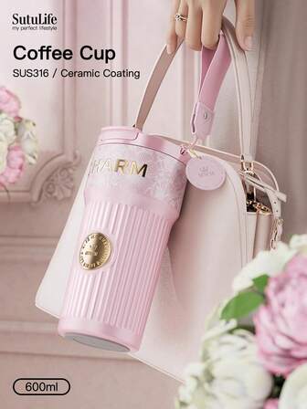 Großer Fassungsraum 500ml/680ml/700ml/710ml Isolierbecher - Edelstahl Kaffeebecher mit Deckel, Reisebecher für heiße & kalte Getränke, passend in Getränkehalter, Material, Trinkverschluss mit Strohhalterung, rutschfestes Silikongriff, tragbar & robust für Outdoor, Camping, Büro, als Geschenk für Wasserflasche für Freundin, Studentin, Jungen