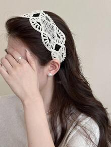 1PC French Country-Style Fabric Lace-Weave Headband Elegant Wide-Brimmed Face-Framing Hairband Atmospheric Hair Accessory Hair Bundle ,Hair Band ,Diadema ,Hair Hoop