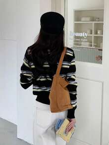 Korean Ins Fashion Versatile Long Sleeve Slim Fit Knit Cardigan T-Shirt - Black - View 4