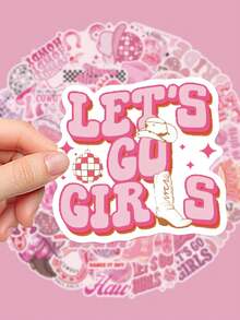 50pcs Pink Disco Cowgirl Stickers Vinyl Decorated With Unique Cowboy Shape Suitable For Water Bottles Headphones Office Supplies & Accessories Bookshelves Table Decorations Disposable Suitable For Party Giveaways And Gifts - Multicolor - View 3