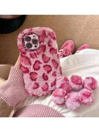 Leopard Plush Phone Case With Wrist Strap, Compatible With IPhone 14 Pro Max/14 Pro/14, 15 Pro Max/15 Pro/15, 16 Pro Max/16 Pro/16, 13 Pro Max/13 Pro, Minimalist Design For Women, Autumn/Winter