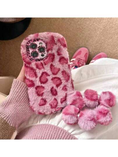 Leopard Plush Phone Case With Wrist Strap, Compatible With IPhone 14 Pro Max/14 Pro/14, 15 Pro Max/15 Pro/15, 16 Pro Max/16 Pro/16, 13 Pro Max/13 Pro, 11/12/17/17 Pro/17 Pro Max. Shake Off The Loose Fur Before Use To Avoid Shedding.