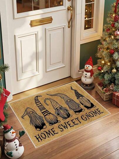 1件套“迷人问候”矮人迎宾垫 - 防滑、可机洗涤纶材质，室内/室外适用 - 非常适合家居、农舍装饰和节日庆典