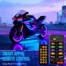 motos accesorio- luces led para moto, tamaño 10.2*34.8 cm, ojos LED para automóviles, controlada por app, texto/imágenes animadas personalizables DIY, suave y plegable, con alimentación USB, adecuada para motocicletas, automóviles, letreros de tiendas y decoraciones navideñas - 10,2 cm x 34,8 cm - Ver 4