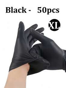 100pcs Black Nitrile Gloves, Latex-Free, Disposable, Durable Household Cleaning Gloves, Suitable For Hair Dyeing, Tattooing, Machinery Maintenance And Cleaning, Multi-Purpose Hand Protection, Essential For Kitchen (Bagged)