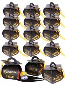 15pcs/Set Graduation Cap Gift Box, 2025 Graduation Decor, 2025 Tassel Candy Box, 2025 Graduation Party Supplies (Black, Gold) - Black and Gold With Yellow Tassels - View 13