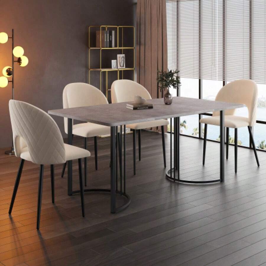 Dining Table 140 X 80 Cm (1 Piece), Modern Kitchen Table, Metal Frame, Rectangular Dining Table With Modern Marble Pattern, Kitchen Table With Adjustable Legs For Dining Room/Living Room, Grey - Grey - View 1