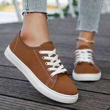 Women Lightweight Comfortable Low-Top Flat Casual Sports Shoes For All Seasons, Spring/Autumn Shoes For Women - màu nâu - Xem 4