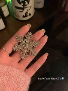 1pc Y2K Rhinestone Snowflake Alloy Simple Hair Clip, Claw Clips, Hair Slide, Hair Barrettes, Head Accessories, Party, Hair Accessories For Women - Silver - View 3