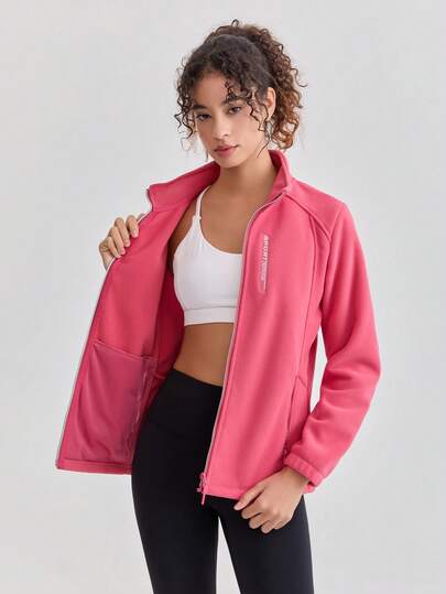 Women's Outdoor Fleece Jacket, Warm, Breathable, Stand Collar, Slim Fit, Suitable For Hiking, Sports, Spring & Autumn