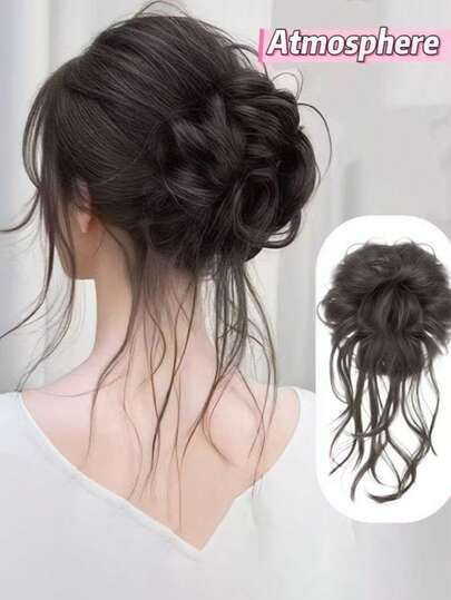 Dragon Needle Dumpling Bun Wig Headband, Natural Fluffy Faux Messy Bun Slouchy Hair Accessories, Wig Styling Tool Set