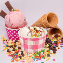 Vasos Desechables para Postre de Papel 16oz Tazones para Helado y Pudín 10 Piezas Diseño de Cuadros Rosas Ideales para Fiestas Picnic y Cumpleaños - 1 - Ver 3