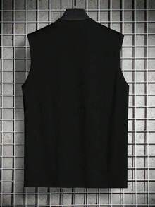 Men's And Women's Basic Tank Tops With Letter Design, Unisex, Sleeveless, 100% Premium Cotton - Black - View 3