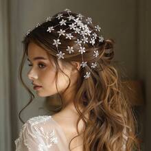 1pc Sparkling Crystal Handmade Woven Star & Leaf Design Bridal Wedding Hair Accessory Valentine's Day Accessories