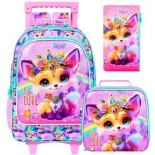 3件套女童拉杆背包，儿童拉杆书包 - Fox And Uni 带轮小学书包 - 拉桿背包 - 查看 14