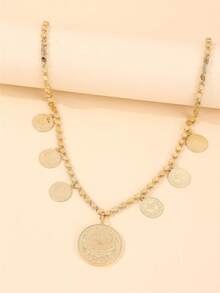 1件18K镀金女士项链，奥斯曼风格硬币形吊坠，时尚女式珠宝项链，宫廷复古风，适合婚礼、派对、传统节日佩戴，可作吊坠，情人节礼物。 - 金色 - 查看 3