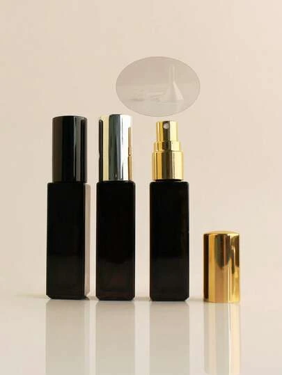 3个/5个/10个/20个装黑色10毫升方形可填充香水/化妆品喷雾瓶，小巧便携精华水液体泵瓶，防光黑色细雾喷雾器，带漏斗和分配器