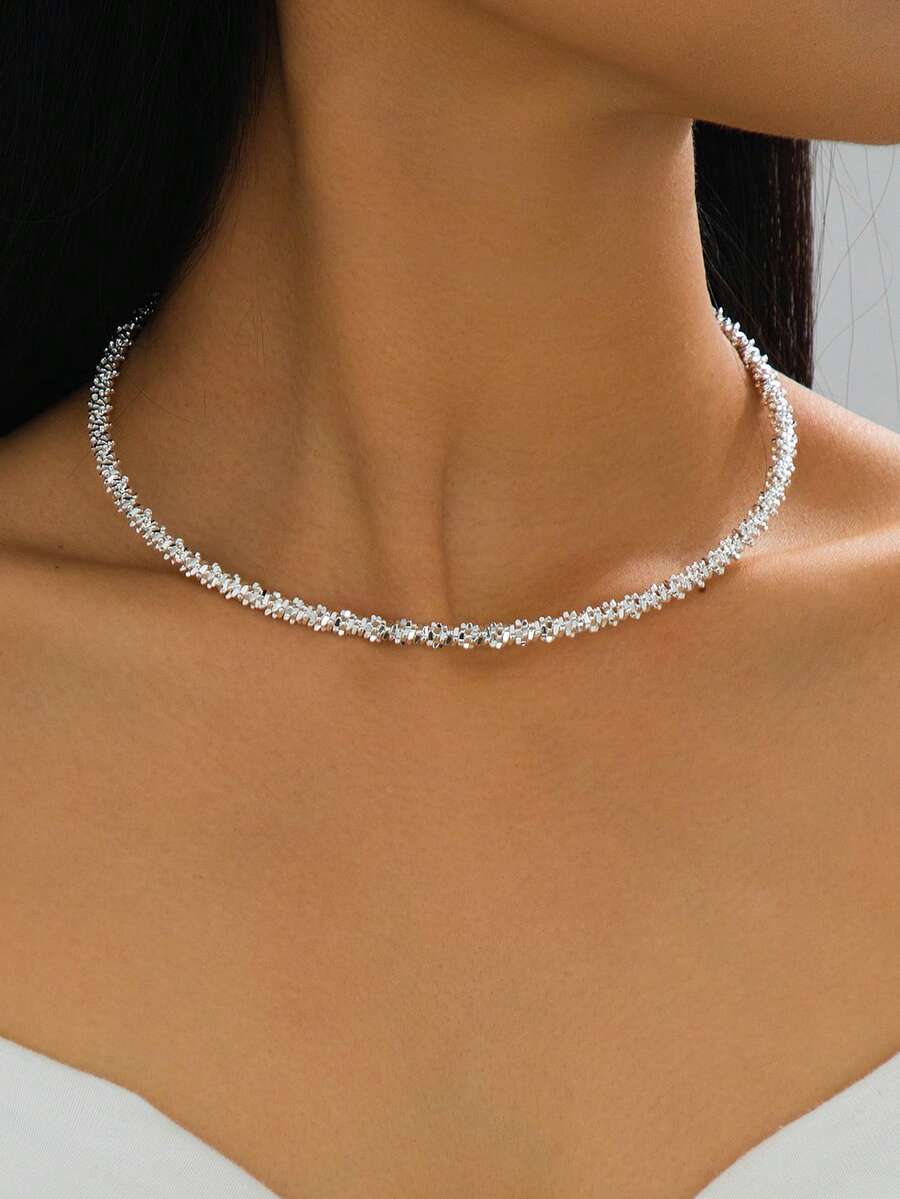 1 chiếc vòng cổ choker răng cưa bạc có thể điều chỉnh thanh lịch dành cho nữ - Bạc - Xem 1