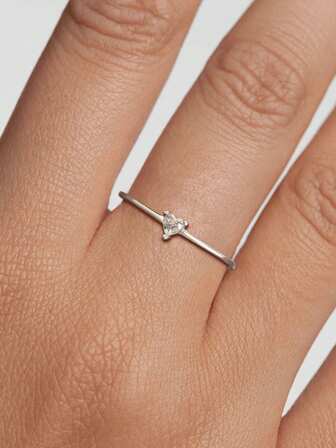 1枚S925纯银戒指，简约单钻三角形立方氧化锆，夏季，周年纪念礼物，女士珠宝配饰，适合送给母亲、女友、朋友、情侣，日常佩戴，优雅礼物