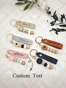 Customized Personalized Keychain, Daisy Keychain, Daisy Beaded Keychain, Faux Leather Keychain, Flower Girl Gift, Teacher Gift, Birthday Gift, Beaded Keychain, Key Accessories, Valentine's Day Gift, Car Accessories, School Supplies, Cute Gothic Style - Multicolor - View 1