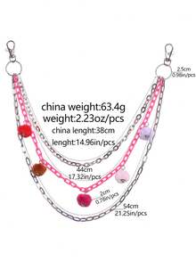 1pc Y2K Style Pink Waist Chain, Cute Furry Pendant Multilayer Metal Long Pants Chain Accessory - Silver - View 4