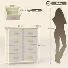 HOMCOM Bedroom Dresser With 8 Fabric Drawers, Steel Frame, Wooden Surface, 4 Compartments, 2 Hooks, Beige Color - Beige - View 3