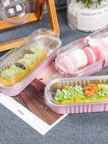1/5/10 Sets Mini Toast Mold (With Lid And Spoon), Mini Cake Mold Set (With Lid), Rectangular Aluminum Foil Baking Cups, Pink, 6.8 Oz, Rectangular Aluminum Foil Baking Mold, Aluminum Foil Toast Mold, Portable Aluminum Foil Bread Party Dessert Supplies, Suitable For Wedding Birthday Party - Multicolor - View 4