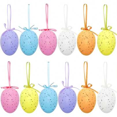 12pcs Colorful Easter Egg Ornaments - Vibrant Easter Decorations For Baskets, Christmas Trees, Home And Party Decor, Lovely Spring Hanging Eggs, Suitable As Easter Gifts, Events, Holiday Displays And Party Favors