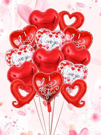 12 st/set hjärtformade folieballonger, inkluderar röda hjärtballonger, 17" hjärtballonger, "LOVE" tryckta hjärtballonger, lämpliga för dagliga presenter, förlovningar, bröllop, alla hjärtans dag, fester, årsdagar, möhippa, svensexor, födelsedagar, bekännelser, romantisk dekoration
