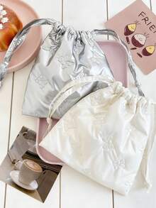 1个迷你蝴蝶结印花迷你化妆包，旅行小巧女士口红收纳袋，拉链设计，甜美风格，可装化妆品、口红、珠宝、纸巾、卫生巾等，带吊坠，化妆包，旅行必备 - 彩色 - 查看 2