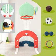 Tobogán infantil 7 en 1 con columpio y aro de baloncesto - Juego de exterior e interior para niños - Parque infantil con trepador y campo de fútbol y golf - Verde - Ver 5