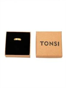 TONSI 1pc Fashionable Luxury Minimalist Niche High-End 18K Gold Plated Stainless Steel Cubic Zirconia, Clover, Geometric Pattern Ring, Couples Ring, Jewelry Gift Box, Unisex, Suitable For Daily Wear, Commute, Festivals, Parties, Wedding Rings, Wedding Gifts, Christmas Gifts