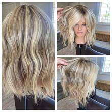 Cosplay synthetische Spitzenperücken für Frauen 13x4 HD aschblond braun Highlights freie Scheitel Glueless Lace Front Perücke lockige Welle natürliche Haaransatz Alltagsgebrauch weich hochwertige Perücken - Verschiedenfarbig - Übersicht 4