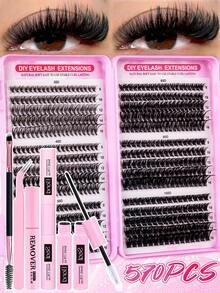632/570 Stück Wimpernverlängerungs-Set, DIY Wimpernverlängerungs-Set mit einzelnen Wimpern-Clustern D-Krümmung, Wimpern-Cluster mit Wimpern-Kleber und -Versiegelung sowie Wimpern-Applikator-Pinsel für Selbstanwendung zuhause (30D-40D-50D-60D-80D-100D) Wimpern-Cluster-Set, geeignet für Reisen, täglichen Gebrauch für Anfänger, Hochzeiten, Dates, Partys, Festivals, sehr geeignet als Weihnachts-/Halloween-/Geschenk-Wimpernbündel