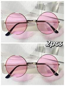 1 chiếc kính thời trang tròn có hiệu ứng chuyển màu ombre, kính thời trang gọng kim loại phong cách hoàng hôn đại dương dễ thương cho ngày lễ tình nhân cho kỳ nghỉ hè trên bãi biển, ngoài trời, kính mát du lịch gọng tròn quá khổ phong cách cổ điển cho trang phục đi chơi, trở lại trường - Vàng - Xem 40