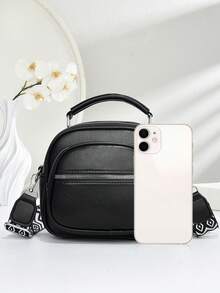 Bolsa Feminina Preta - Mini Bolsa Transversal Com Alça De Ombro Removível, Bolsa Tote Casual, Design Com Zíper Duplo E Alça De Ombro Removível. - Preto - Ver 5
