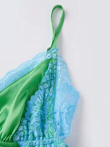 Women's Pajama Sets Lace Patchwork Spaghetti Strap Ruffled Cami Tops With Loose Pants 2Pcs Soft Sleepwear - Green - View 5