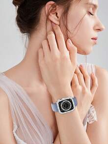 1 Vỏ đồng hồ nữ lấp lánh, tương thích với vỏ đồng hồ Apple (38/42/40/41/44/45/56/49mm), đính hai hàng đá giả, vỏ khung PC cứng chống sốc, tương thích với Apple Watch Series 11/10/9/Ultra/SE/8/7/6/5/4/3 Vỏ thời trang, dễ đeo, cảm ứng nhạy - Bạc - Xem 9