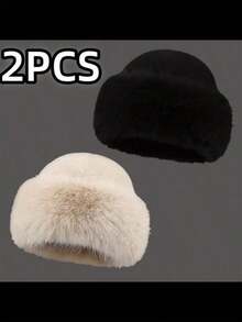 1/2件装 女士公主风仿毛皮渔夫帽，加厚蒙古宽檐优雅冬季保暖帽 女士御寒服饰 - 彩色 - 查看 11