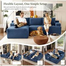 96" Sectional Couches For Living Room Fluffy Cloud Couch Sofa With Deep Seat Upholstered Boneless Couchs Modern Modular Sectional Couch With Chaise - 藍色 - 查看 5