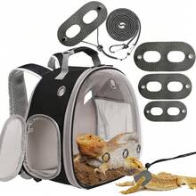 Bearded Dragon Travel Backpack With Harness And Leash Set,Lizard Backpack Travel Carrier,Space Capsule Clear Bubble Window Astronaut Reptile Carrier Backpack, Airline Approved - Black - View 2
